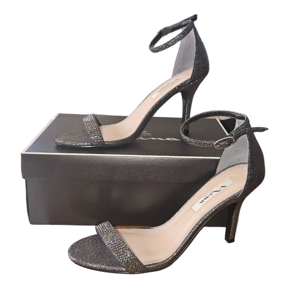 Nina New York Women's Black Iridescent Glitter Leather Size 9M Veniza-FY